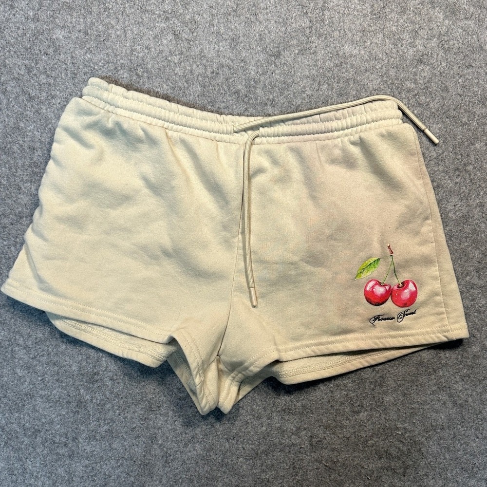 Always You Forever Sweet Cherry Graphic Sweat Shorts Large Cream Fleece